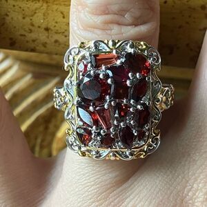 Natural Red Garnet Sterling Silver Ring Size 8